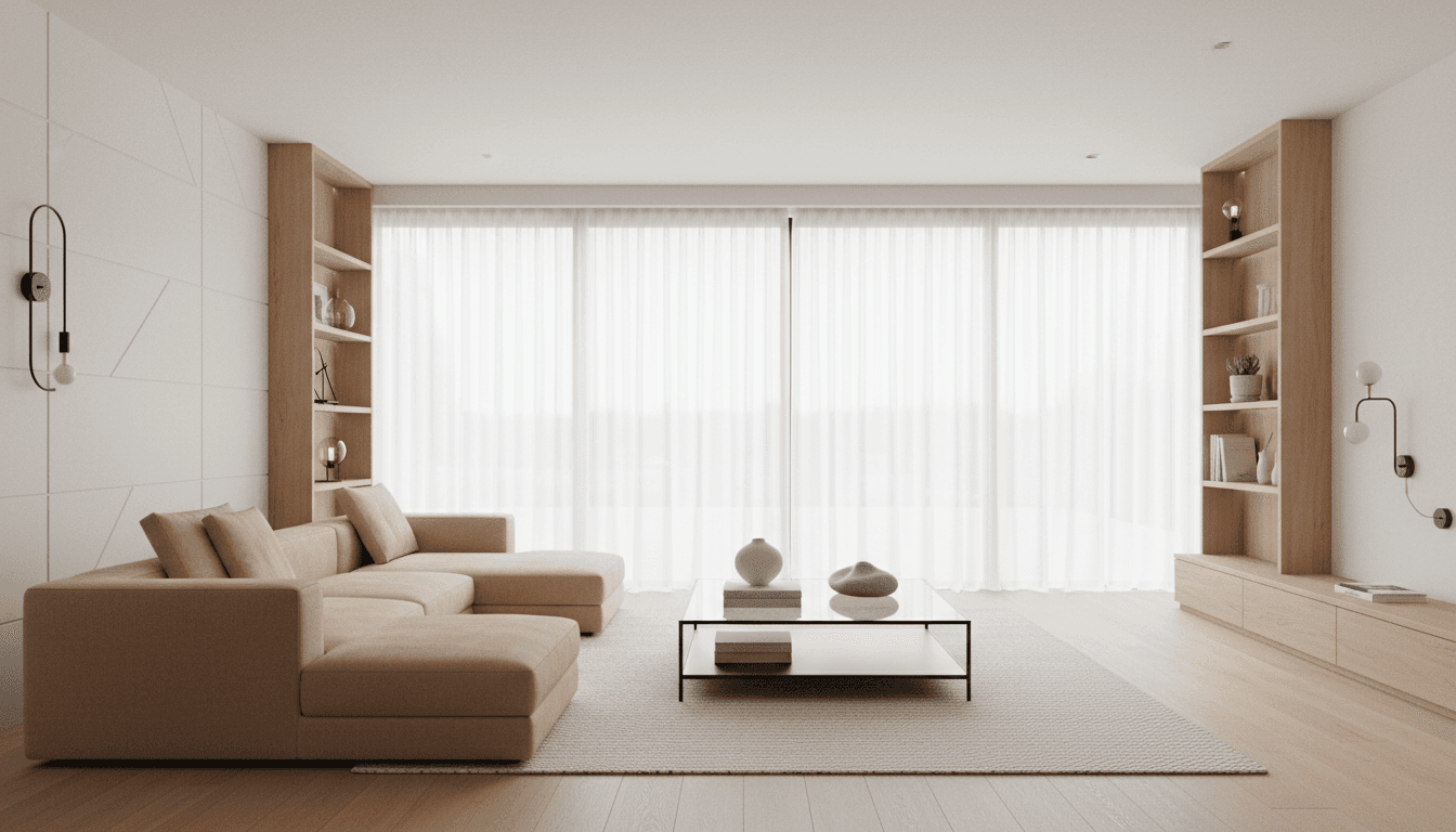 Interno minimalista con luce naturale